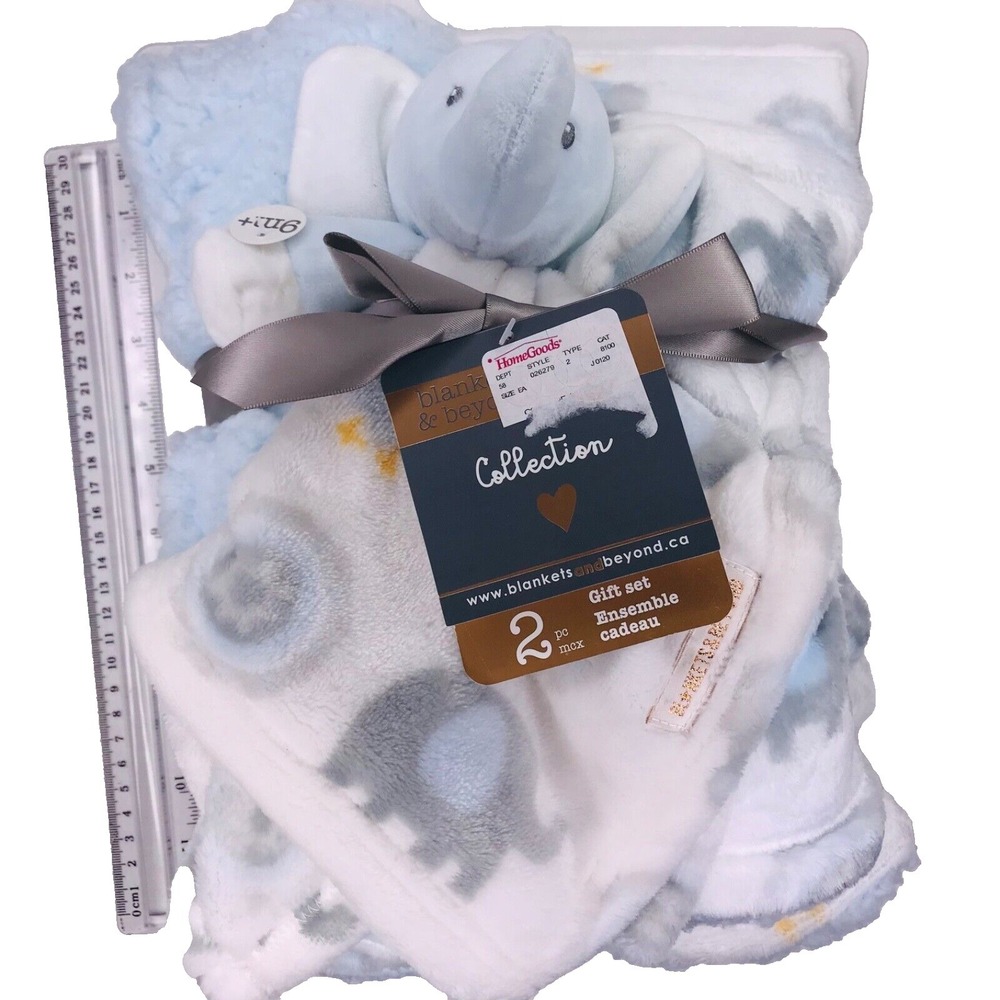 New Blankets & Beyond Blue Grey Elephant‎ Owl Blanket and Security Set Sherpa
